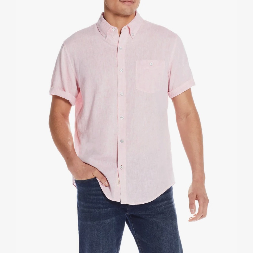 WEATHERPROOF VINTAGE WASHABLE LINEN BUTTON DOWN SHIRT TEA ROSE SIZE SMALL NWT